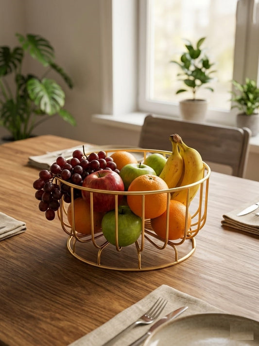 Golden Metal Fruits Basket | Decorative Wire Fruit Bowl