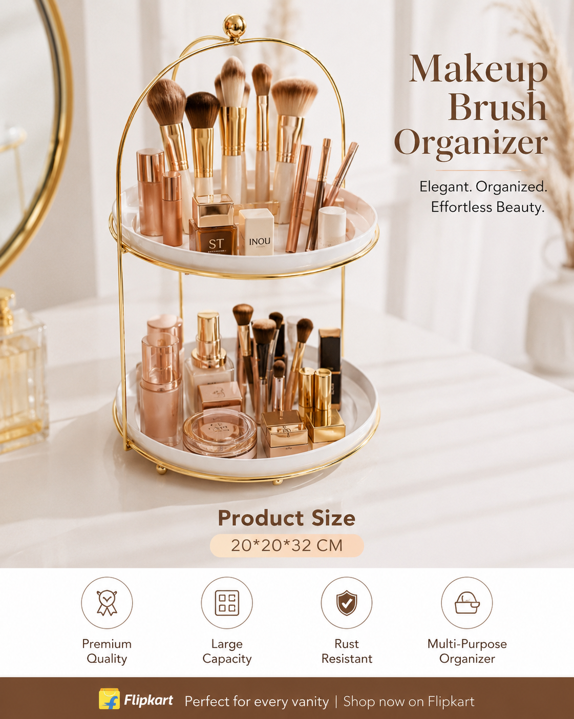 2 Tier Make Up Brush Organizer Metal Stand