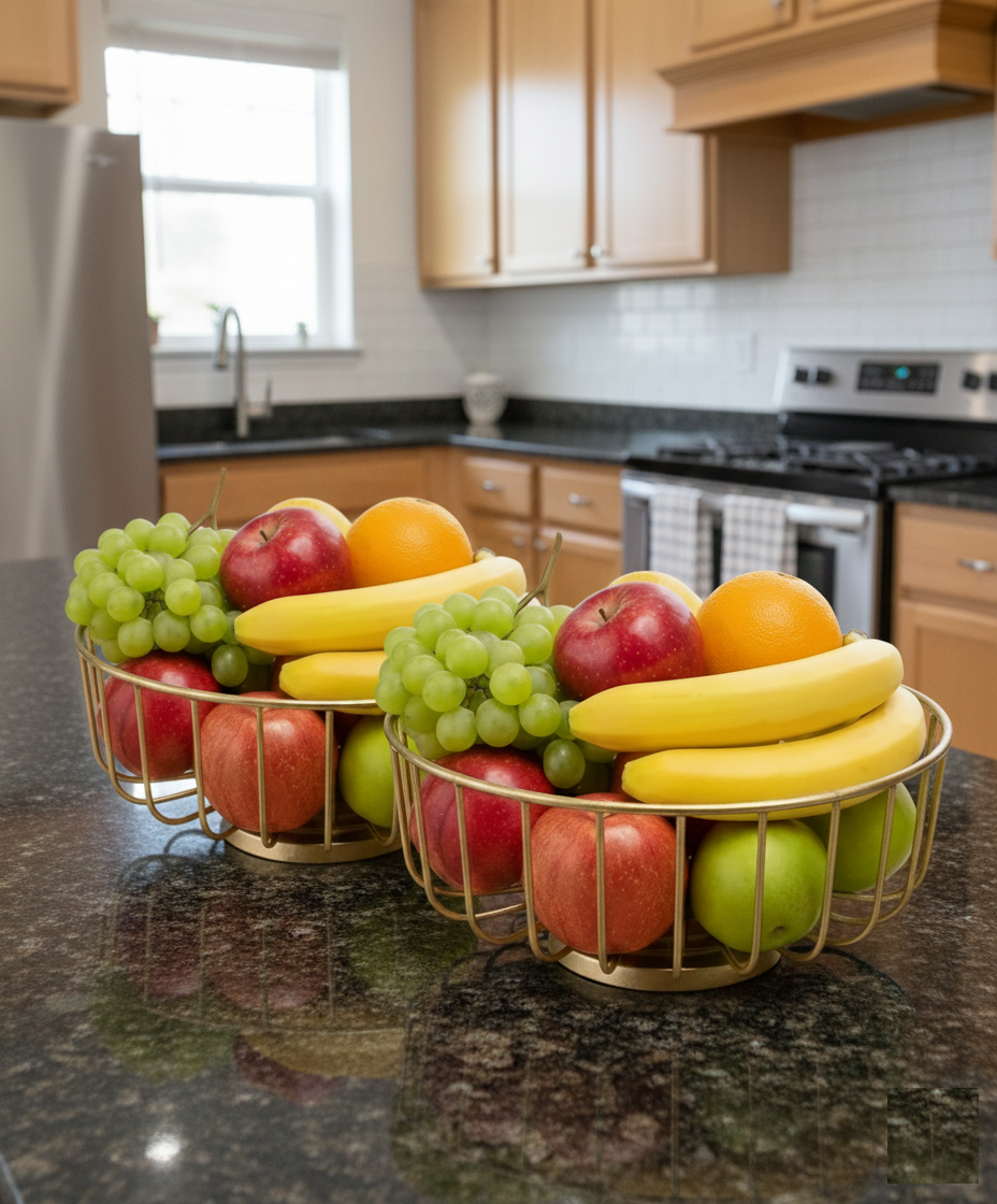 Golden Metal Fruits Basket | Decorative Wire Fruit Bowl