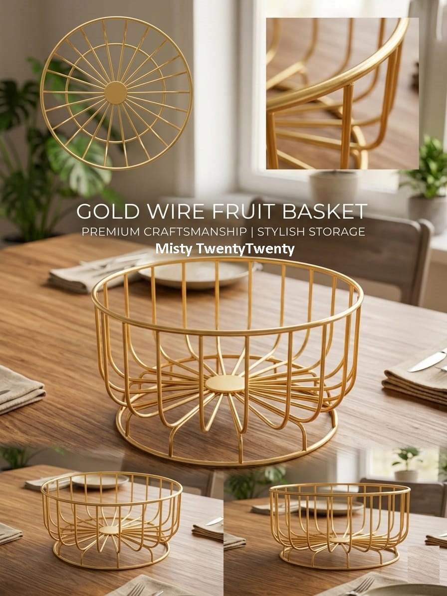 Golden Metal Fruits Basket | Decorative Wire Fruit Bowl