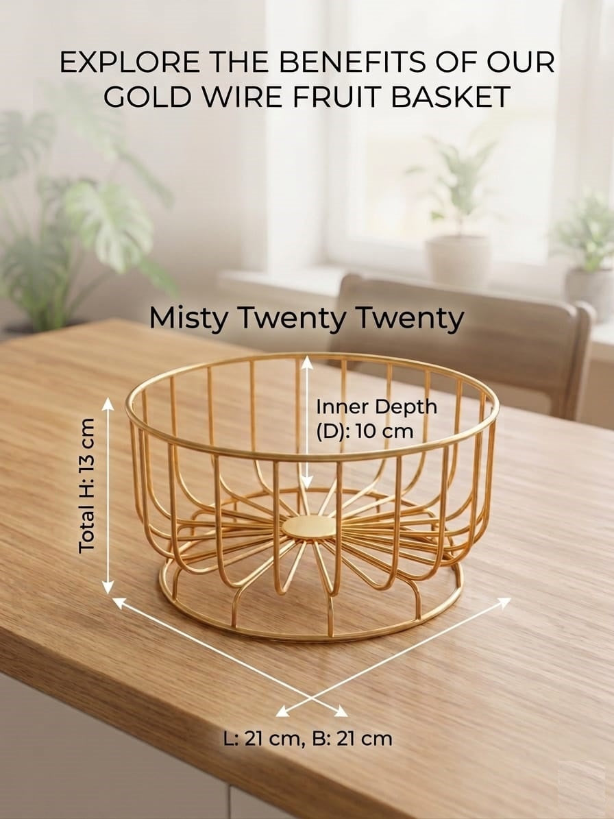 Golden Metal Fruits Basket | Decorative Wire Fruit Bowl